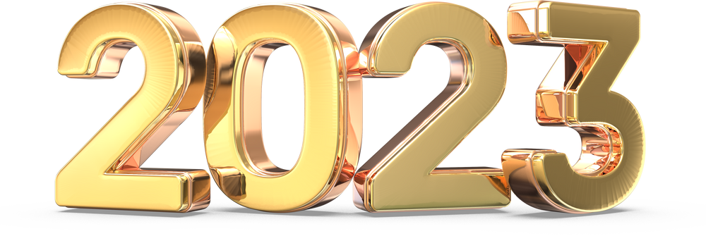 Happy new year 2023 gold 3d number element